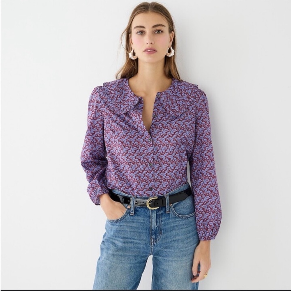 J Crew Ruffle-collar button-up shirt in Liberty® Toutouayette fabric